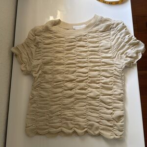 NWOT House of Harlow 1960 top, cream stretchy ruched tee, Size XS